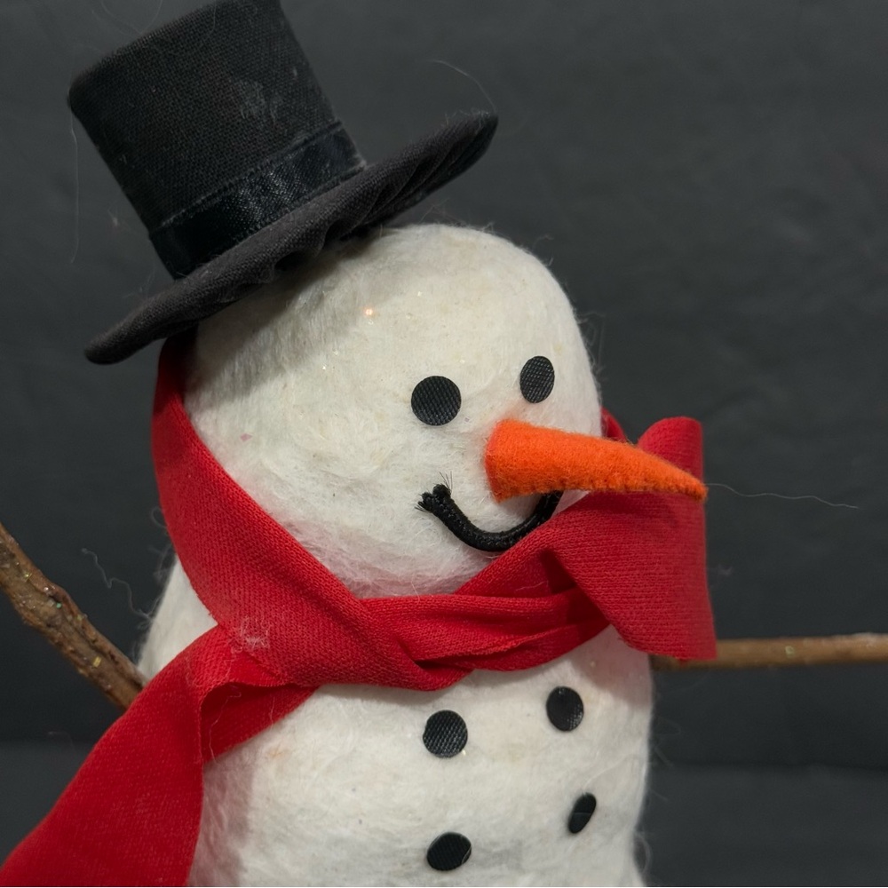 Vintage  8" Free Standing Felt Snowman Top Hat Scarf Holiday Decor Christmas